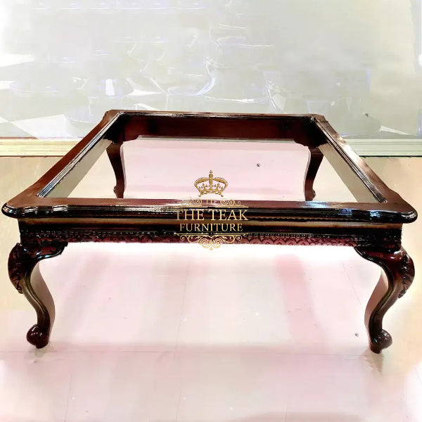 Exquisite Hand Carved Teak Center Table with Elegant Luxury Finish
