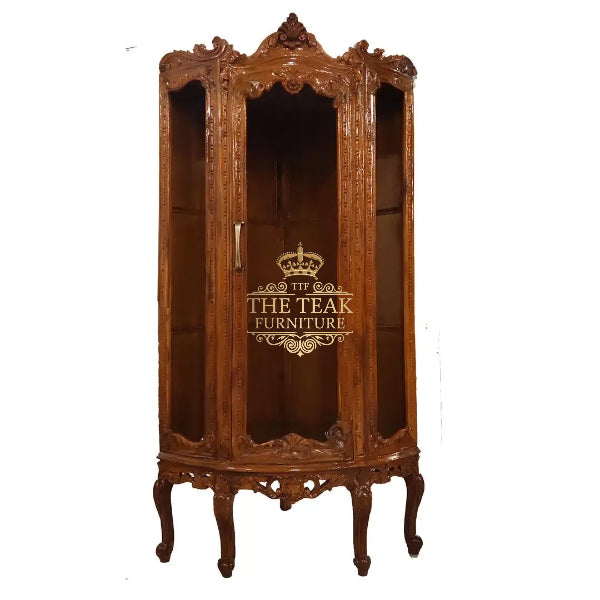 Ornate Teak Wood Crockery Almirah – Elegant Storage for Fine China