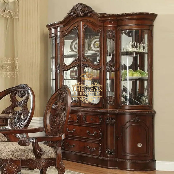 Ornate Indian Teak Wood Crockery Cabinet – Handmade & Elegant