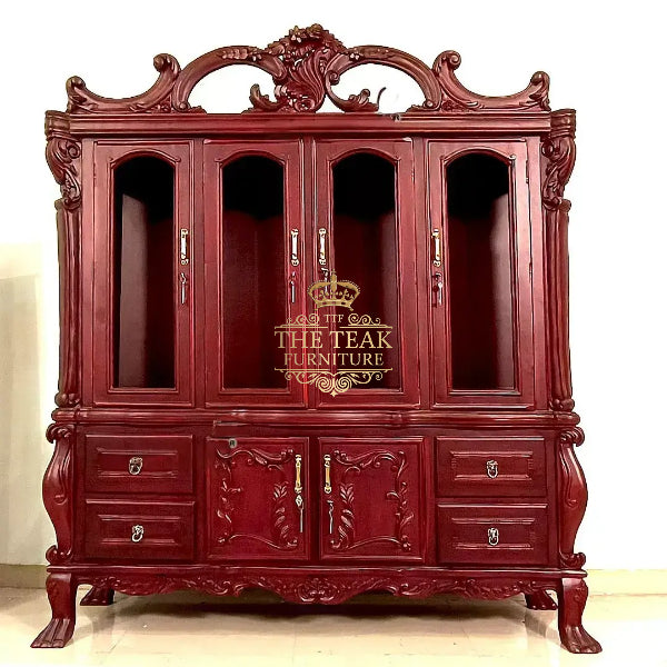 Traditional Royal Hand-Carved Crockery Almirah – Premium Teak Build