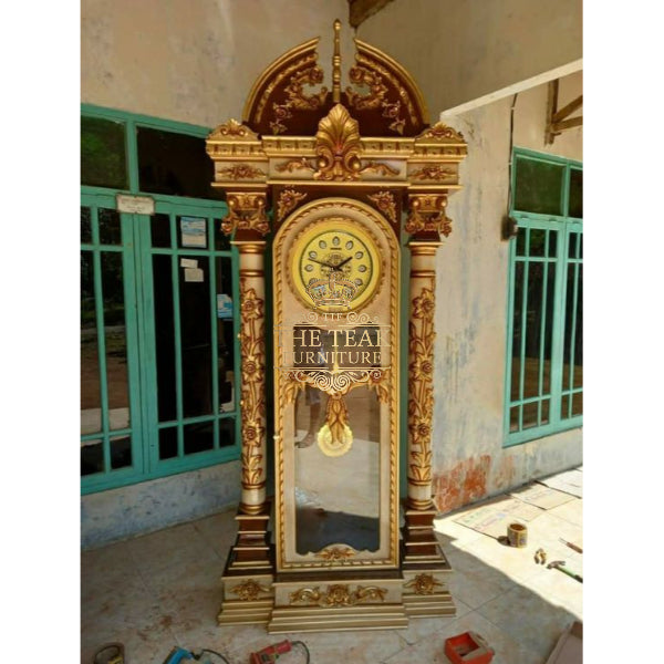 Traditional Hand-Carved Grandfather Clock – Luxury Teak Wood with Antique Finish