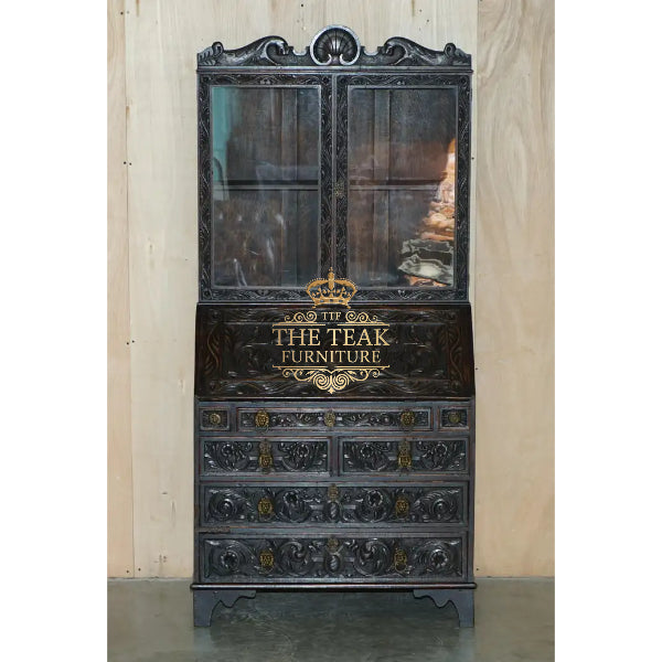Majestic Teak Wood Hand Carved Bookshelf – Premium & Elegant