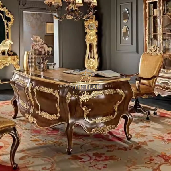Exquisite Teak Wood Carved Study Table – Vintage Charm with Modern Utility