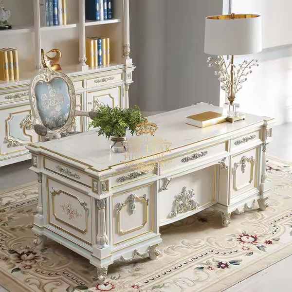 Elegant Hand-Carved Wooden Study Table – Superior Teak Craftsmanship
