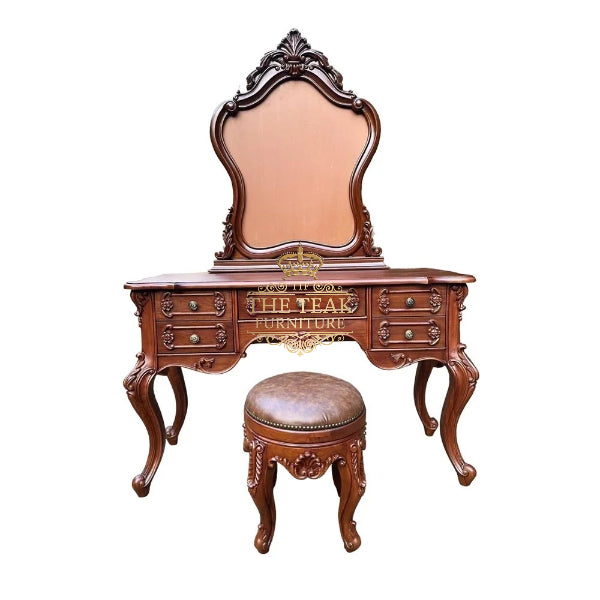 Designer Wooden Dressing Table – Solid Teak with Elegant Handcrafted Details