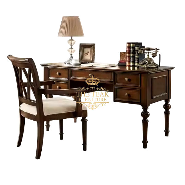 Traditional Hand-Carved Teak Desk – Built to Elevate Your Work & Study Space