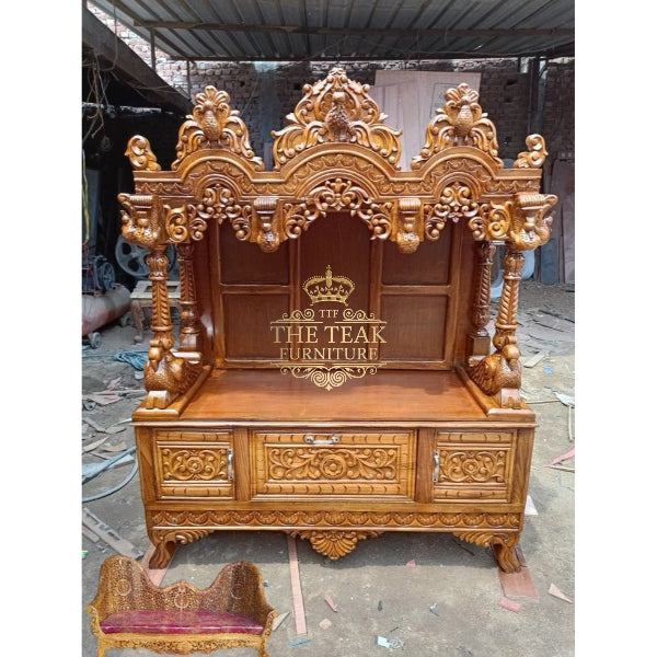Ornately Designed Teak Wood Temple – Hand-Carved & Stunning