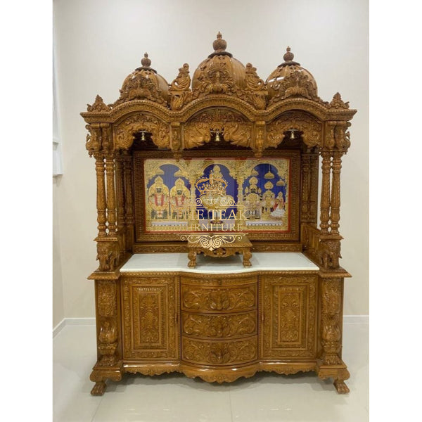 Hand-Carved Teak Wood Hindu Temple – Luxury Home Pooja Mandir