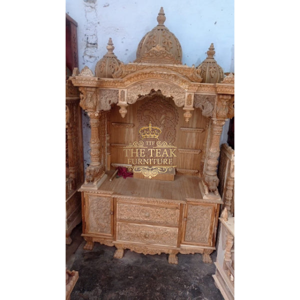 Lavishly Detailed Teak Wood Pooja Mandir – Traditional Hindu Altar