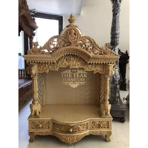 Opulent Teak Wood Pooja Mandir – Exquisitely Crafted Hindu Temple