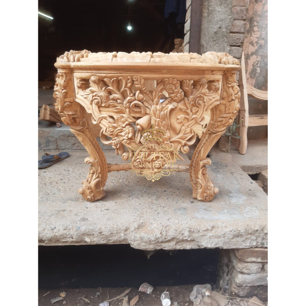 Solid Teak Wood Coffee Table with Intricate Hand Carving – Durable & Sophisticated