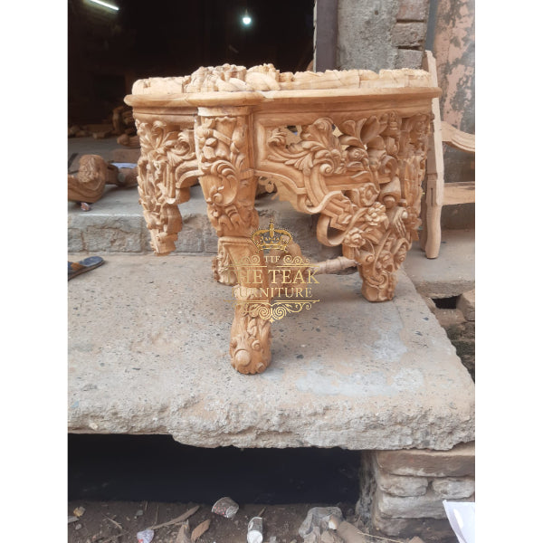 Vintage-Inspired Teak Coffee Table – Hand Carved Elegance & Durable Design