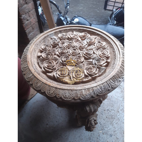 Handcrafted Teak Wooden Coffee Table – Artistic Carvings & Durable Elegance