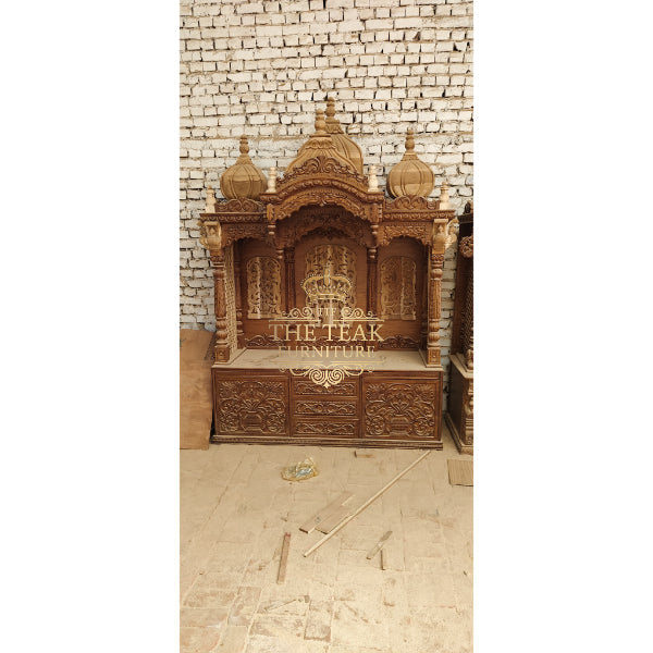Hand-Carved Solid Teak Wood Mandir – A Divine Home Altar