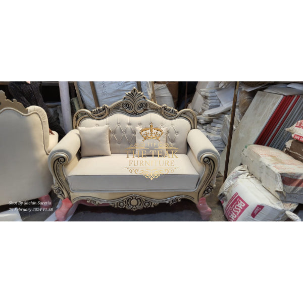 Handmade Royal Teak Wooden Sofa – Solid Wood Couch for Classic Interiors