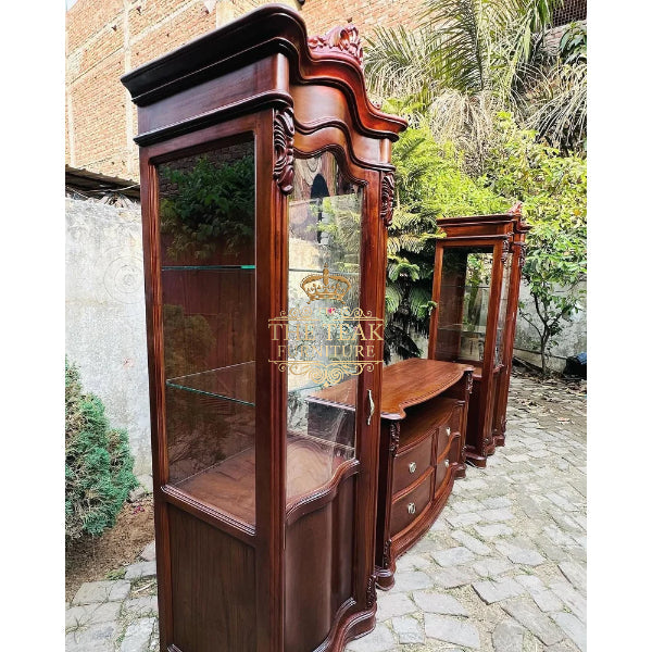Bespoke Hand-Carved Teak Wood Crockery Cabinet – A Timeless Treasure