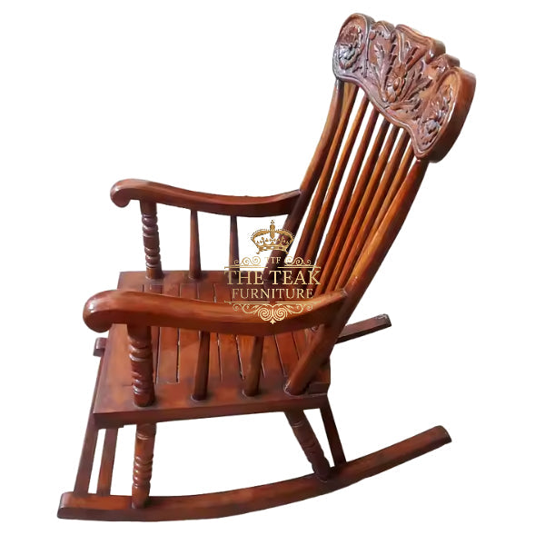 Intricately Designed Teak Rocking Chair – Hand Carved with Ornate Detailing