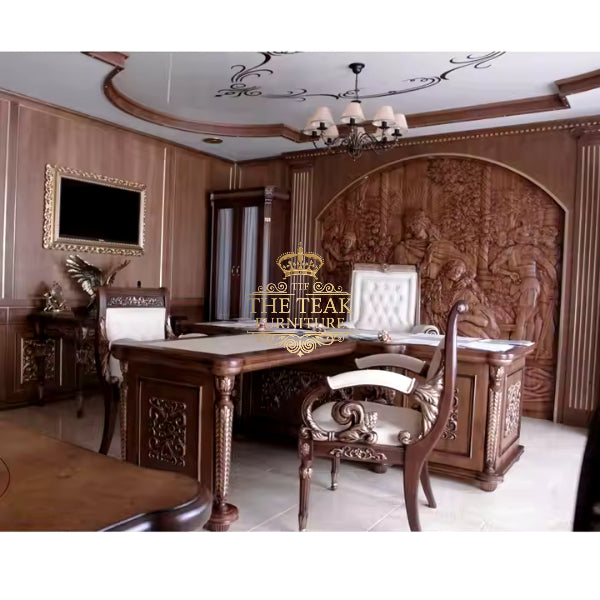 Solid Teak Wood Study Desk – Handcrafted Durability Meets Artistic Beauty
