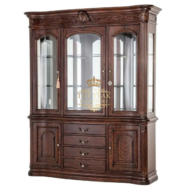 Superior Teak Wood Crockery Cabinet – Handcrafted with Ornate Details