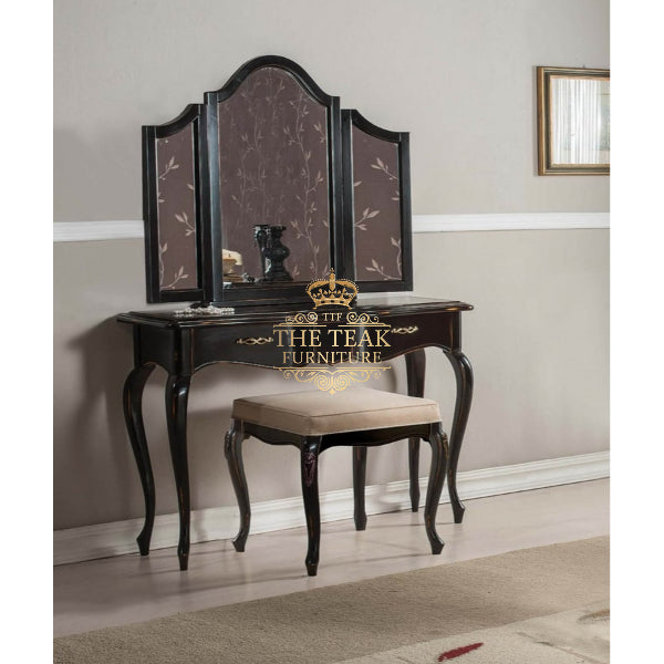 Handcrafted Royal Dressing Table – Antique Teak Beauty with Storage