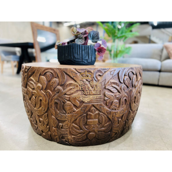 Durable Teak Wooden Side Table – Exquisitely Carved & Hand-Finished