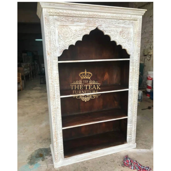 Teak Wooden Bookshelf with Artistic Hand Carvings – A Timeless Classic