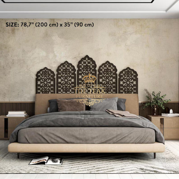 Gothic Baroque Hand-Carved Bed – Dark Stained Teak with Grand Ornamental Detailing