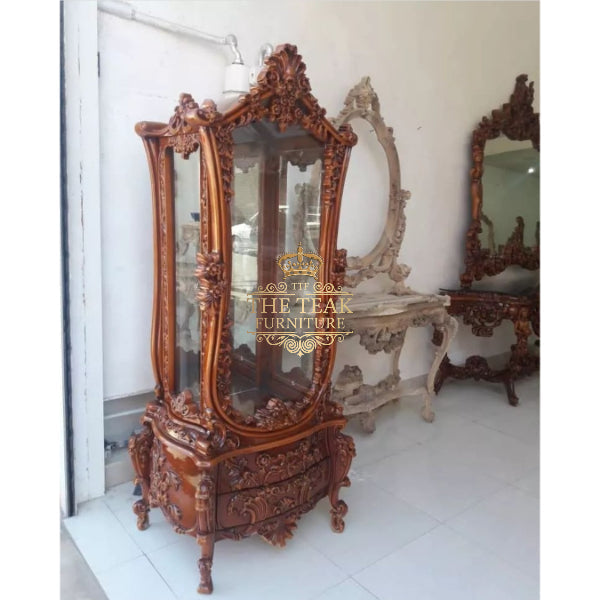 Classic Wooden Crockery Almirah – Solid Teak & Exquisite Carvings